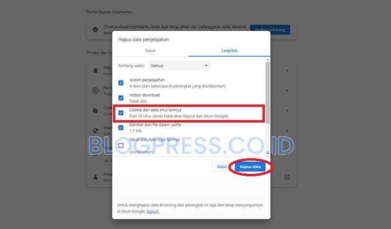 Cara Membersihkan Cookies di Google Chrome